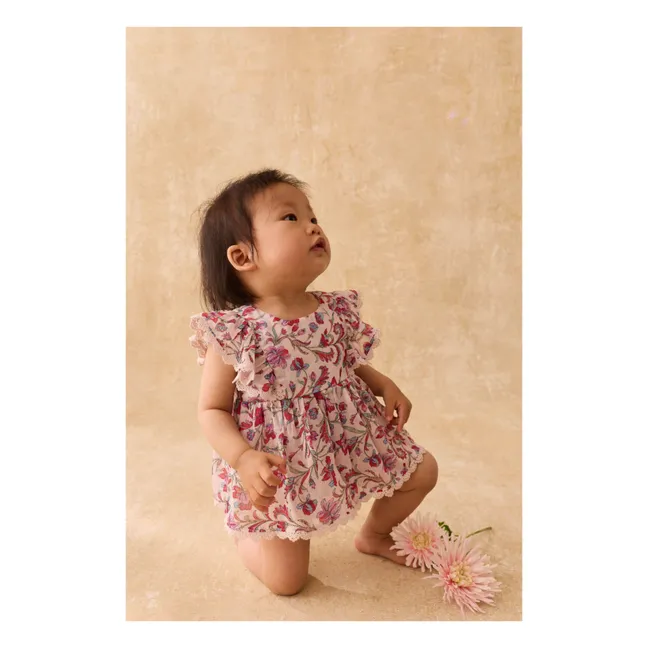 Robe Barboteuse Lena Fleurie Coton Bio | Crème