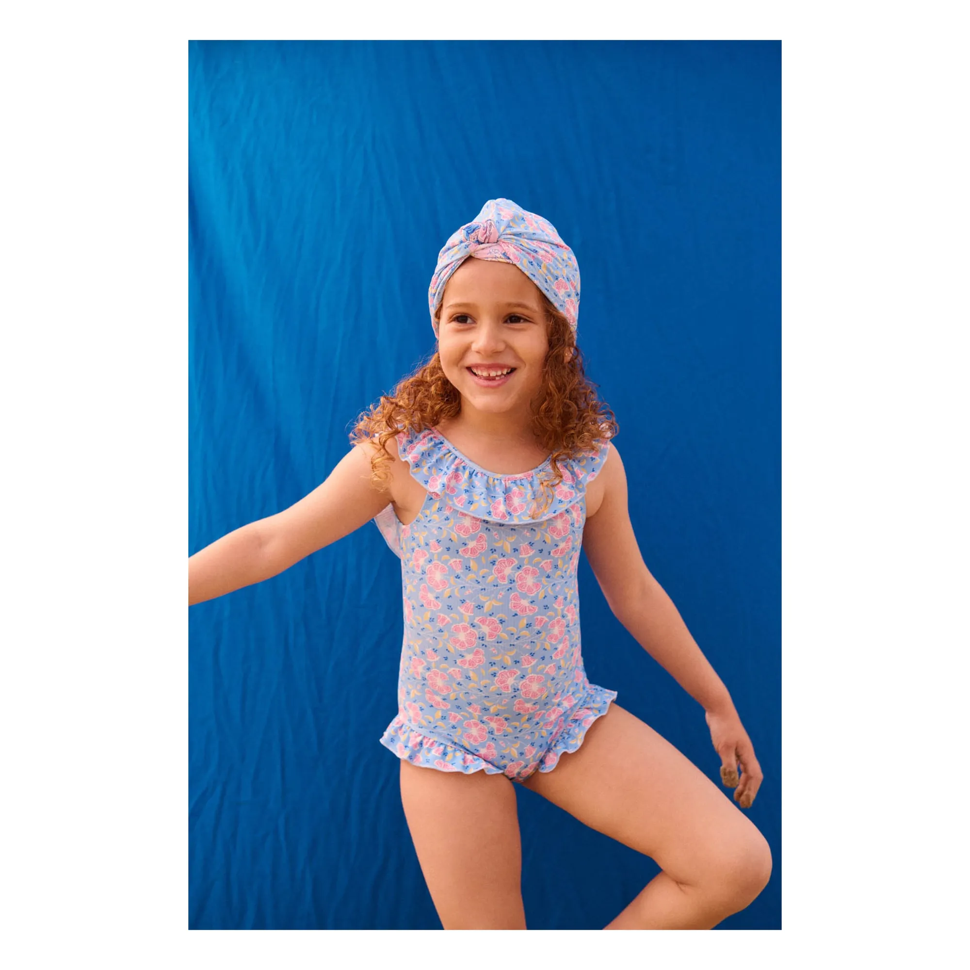 Bonnet de Bain Abina Fleuri Fibres Recyclées | Bleu- Image produit n°1