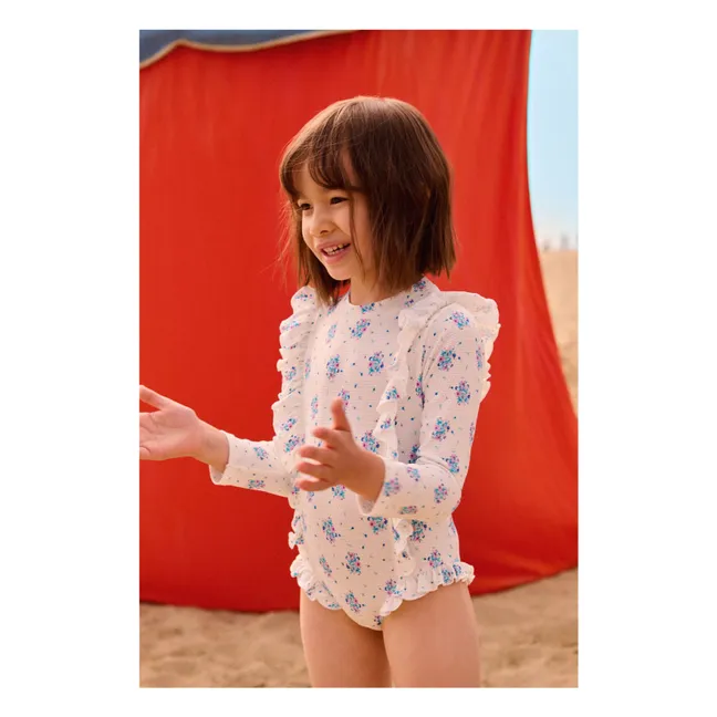 Bañador Aurelie de manga larga en relieve Fibras recicladas | Crema