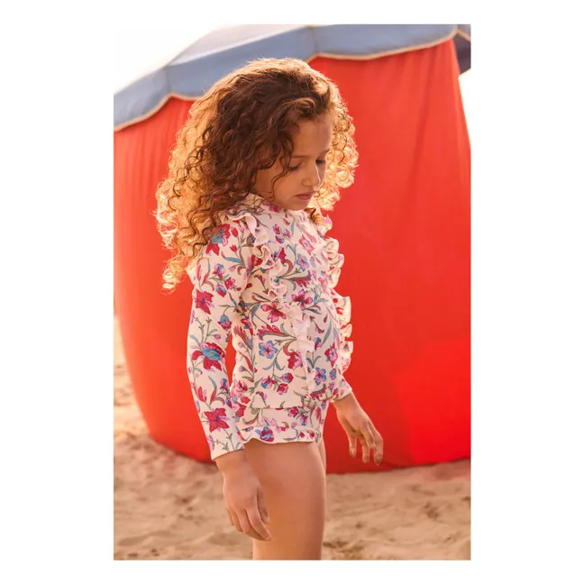 Maillot de Bain Manches Longues Yanika Fleuri Fibres Recyclées | Crème