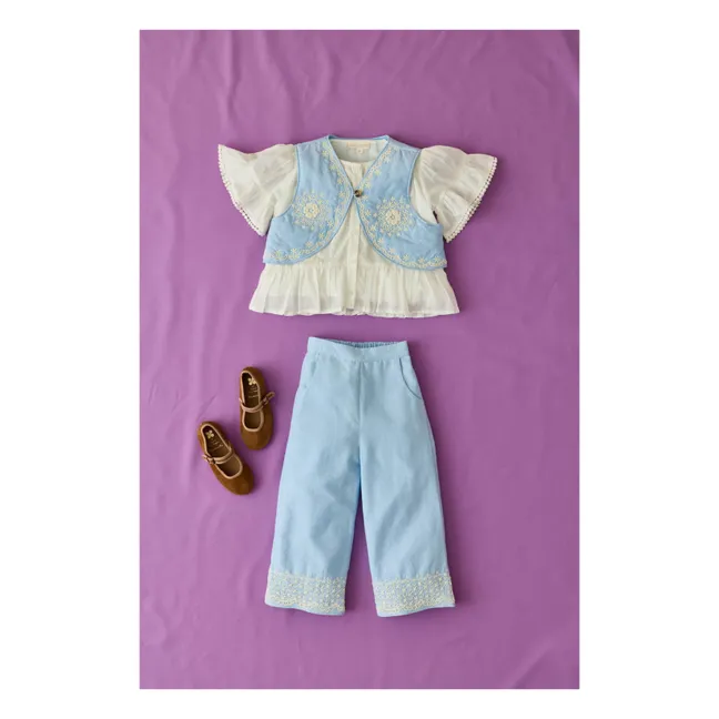 Gilet Brodé Marisol Coton Bio | Bleu