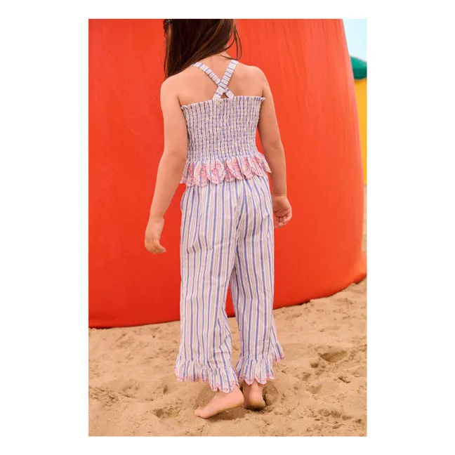 Pantalones de popelina a rayas de algodón orgánico Loukini Ruffle | Azul