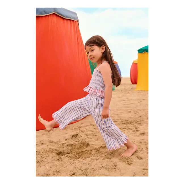 Striped Poplin Organic Cotton Loukini Ruffle Pants | Blue