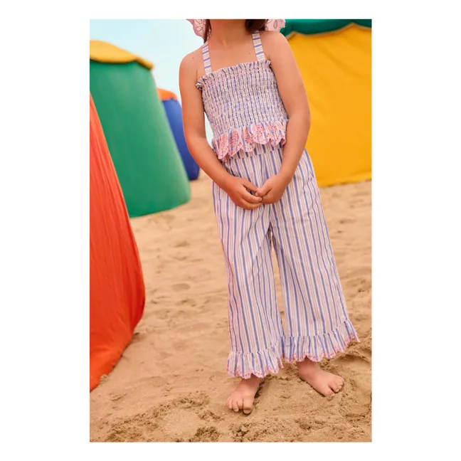 Pantalon Volants Loukini Rayé Popeline Coton Bio | Bleu