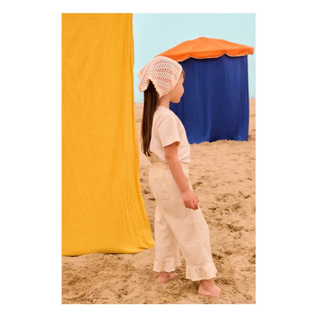 Pantalón de rayas de algodón orgánico con volantes Loukie | Amarillo