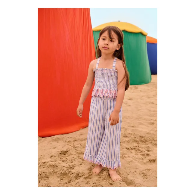 Striped Poplin Organic Cotton Loukini Ruffle Pants | Blue