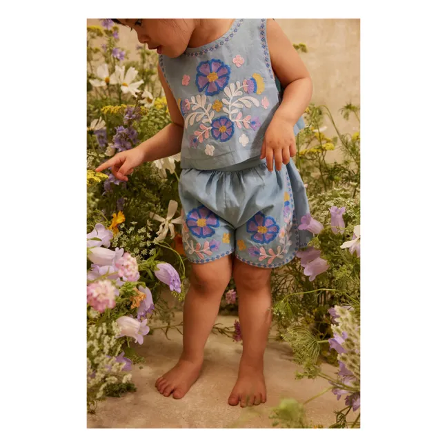 Maïwen Organic Cotton Embroidered Shorts | Blue