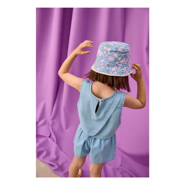 Bestickte Shorts Maïwen aus Bio-Baumwolle | Blau
