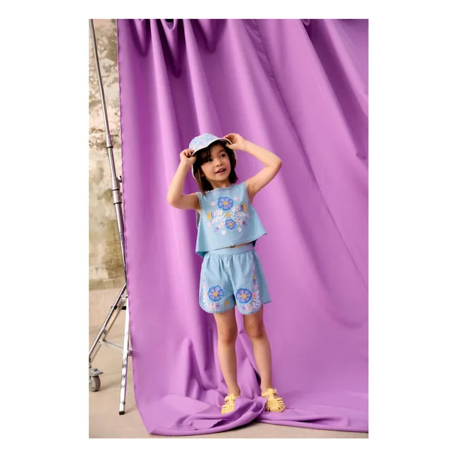 Short Brodé Maïwen Coton Bio | Bleu