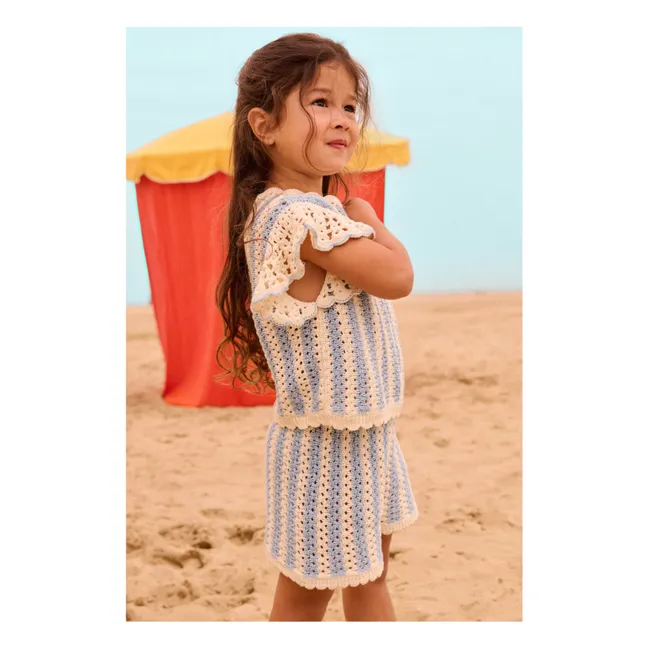 Mekylane Striped Mesh Openwork Shorts | Blue