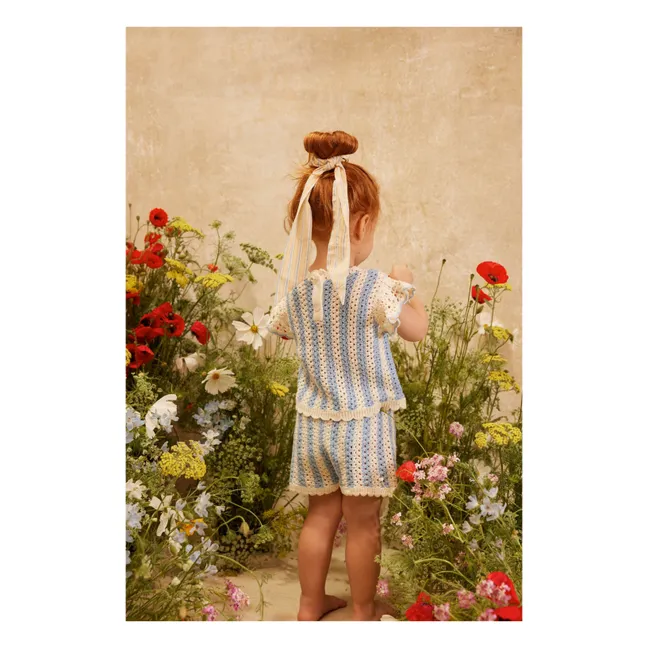 Short Ajouré Mekylane Rayé Maille | Bleu