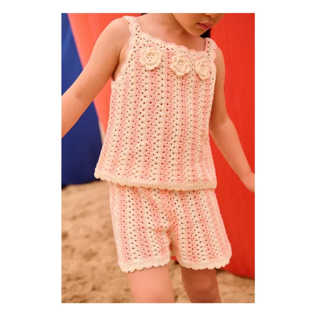 Pantalón corto calado de punto a rayas Mekylane | Rosa