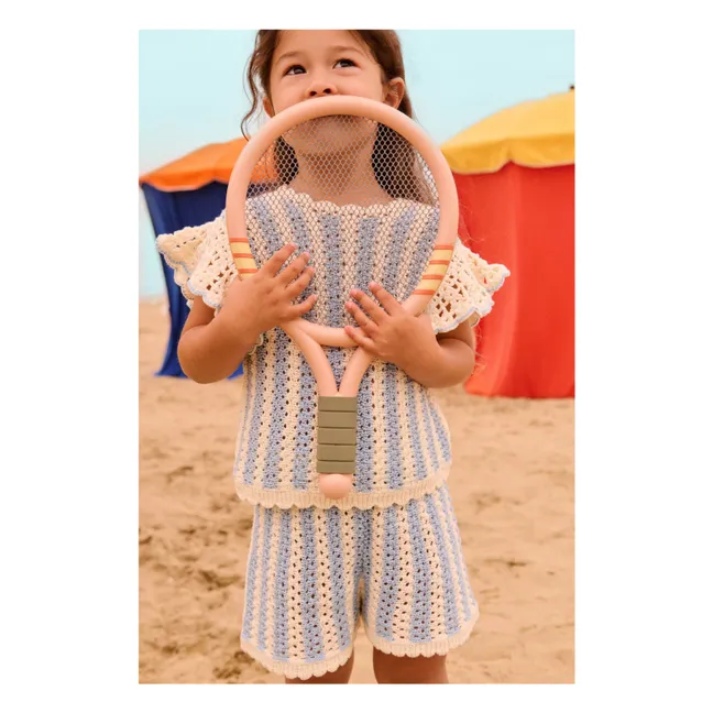 Mekylane Striped Mesh Openwork Shorts | Blue