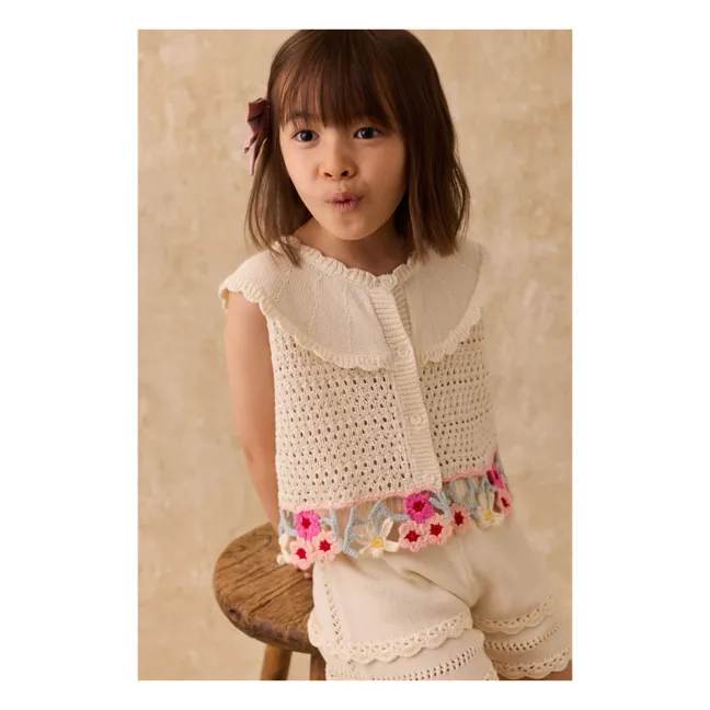 Besticktes Top Elea Mesh | Cremefarben