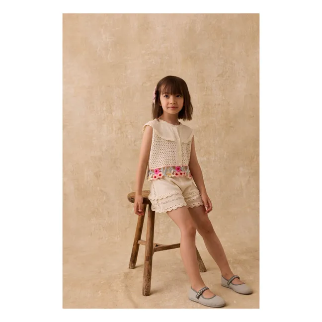 Elea Maille Embroidered Top | Cream