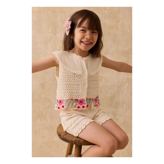 Besticktes Top Elea Mesh | Cremefarben