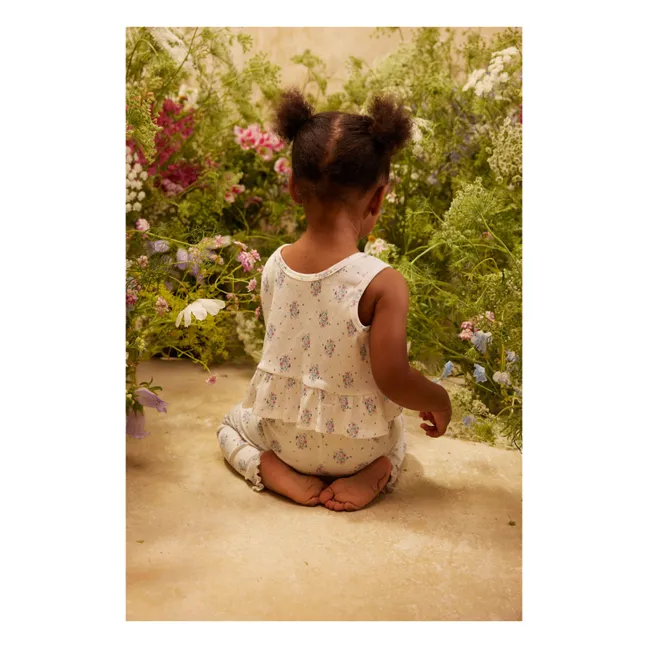 Crop Top Côtelé Volants Myrtilla Fleuri | Crème