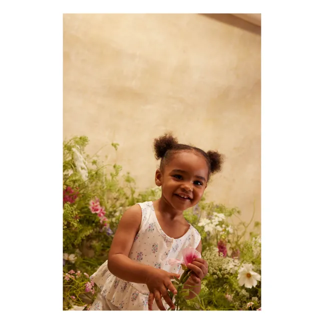 Myrtilla Floral Ribbed Ruffle Crop Top | Crema