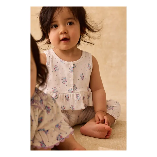 Crop Top Côtelé Volants Myrtilla Fleuri | Crème