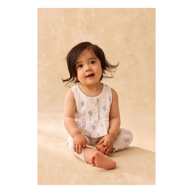 Crop Top Côtelé Volants Myrtilla Fleuri | Crème