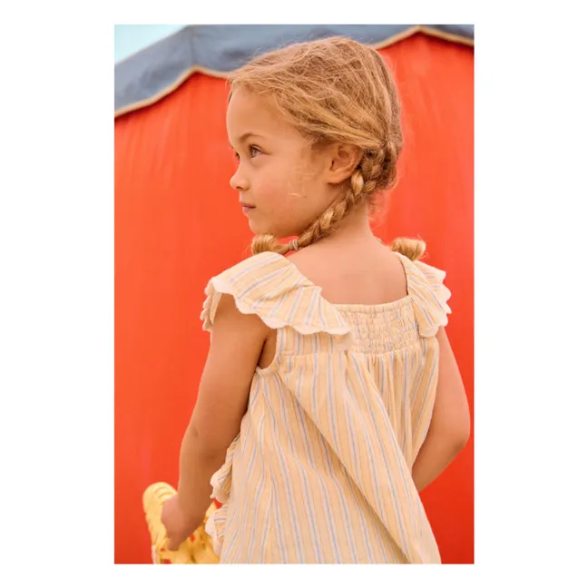 Gia Striped Organic Cotton Ruffle Top | Yellow