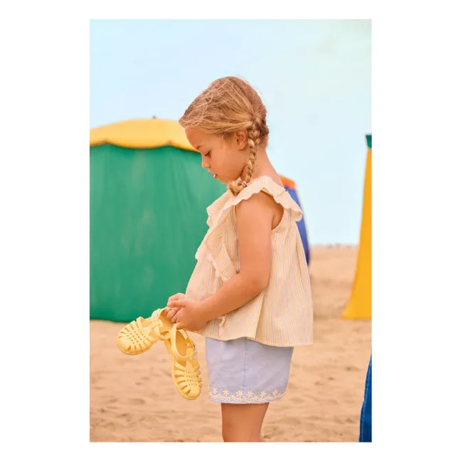 Top Volants Gia Rayé Coton Bio | Jaune