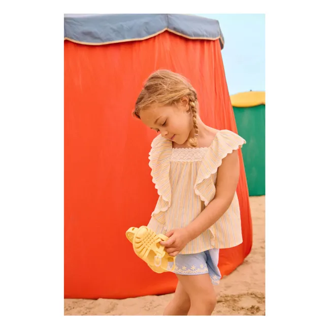 Top Volants Gia Rayé Coton Bio | Jaune