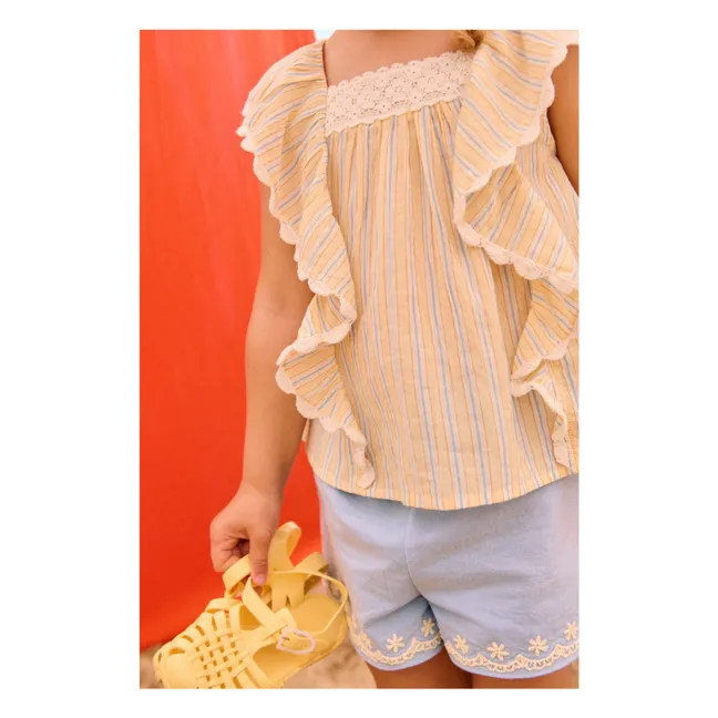 Top Volants Gia Rayé Coton Bio | Jaune