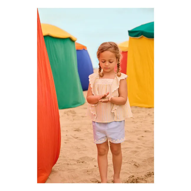 Gia Striped Organic Cotton Ruffle Top | Yellow