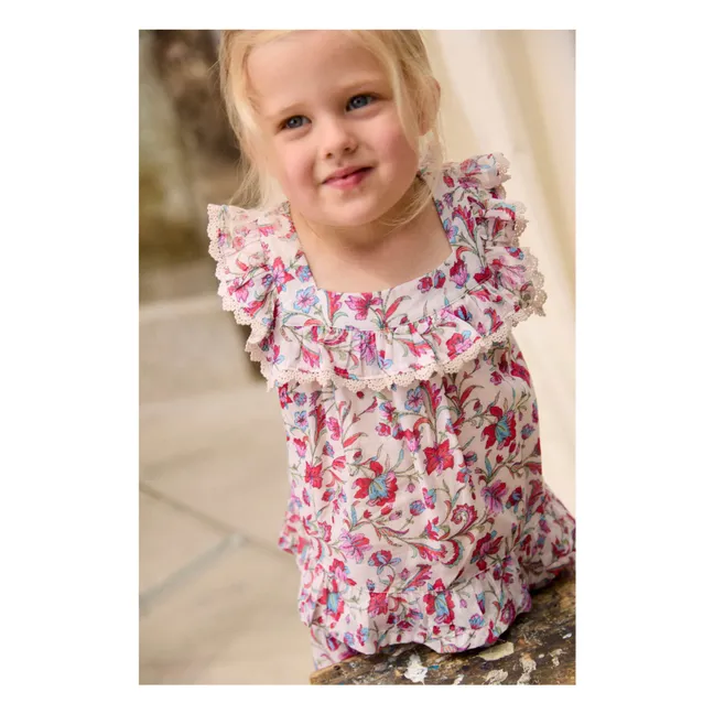 Blusa con volante floral de algodón orgánico Inessa | Crema