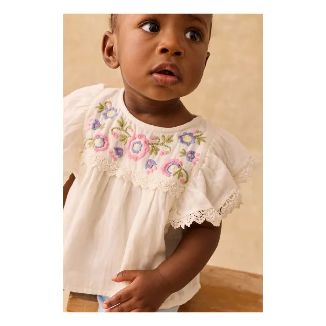 Blusa con volantes de algodón orgánico Malya | Blanco