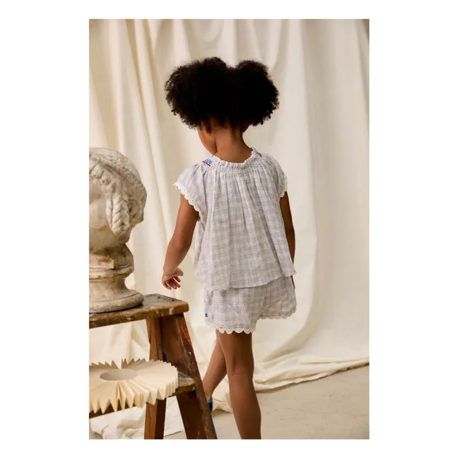 Camicetta Perla in cotone organico a quadri | Crema