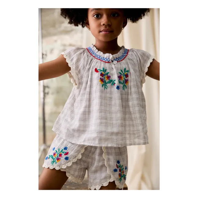 Camicetta Perla in cotone organico a quadri | Crema