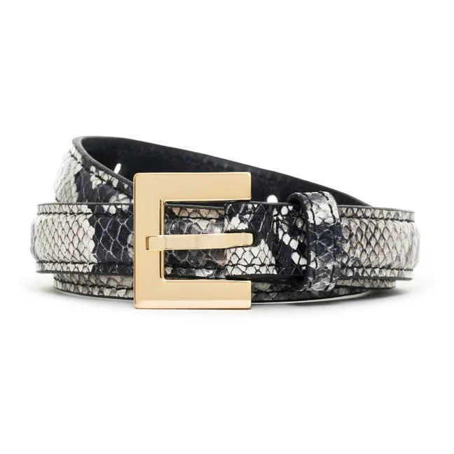 Nicola Snake Embossed Leather Belt | Grey