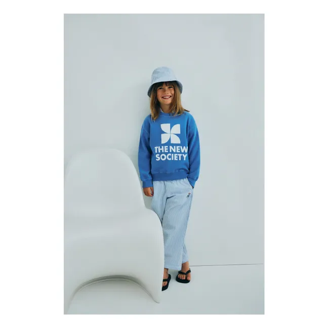 Pantalones de seersucker a rayas almendra | Azul Claro