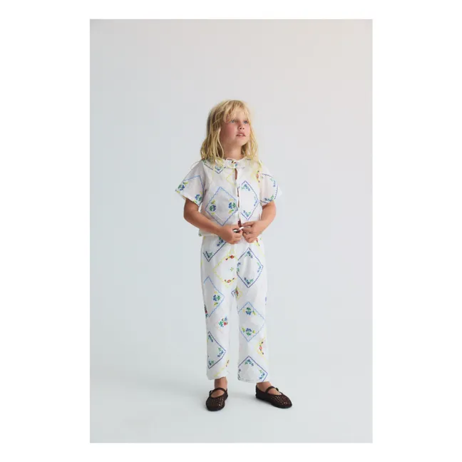 Pantalón Jacinto Bordado Floral | Blanco