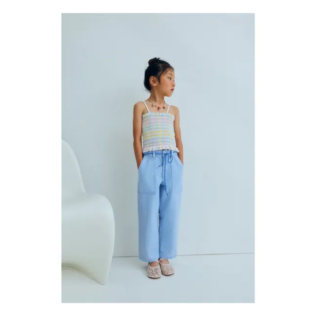 Top Froncé Mallow Carreaux | Bleu pâle