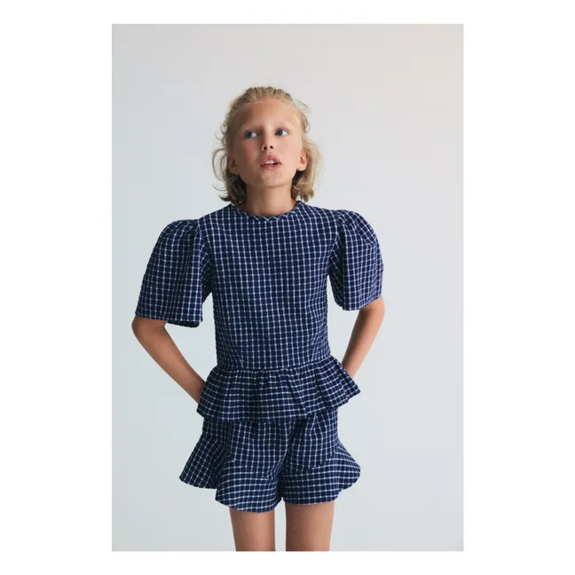 Short Jasmine Carreaux | Bleu foncé