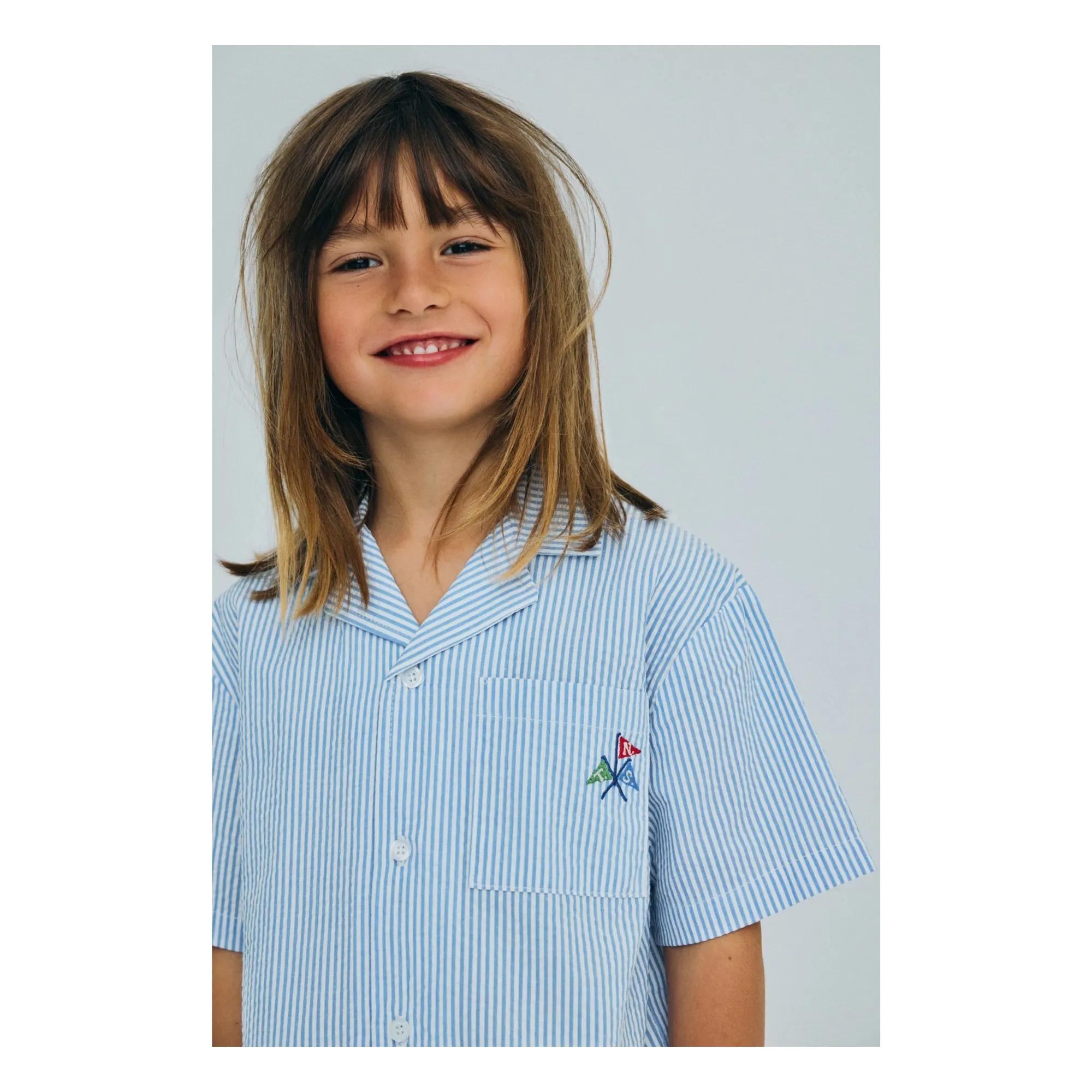 Chemise Almond Rayée Seersucker Lin | Bleu Clair- Image produit n°2
