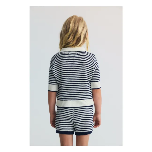 Azalea Striped Knit Polo | Dark Blue