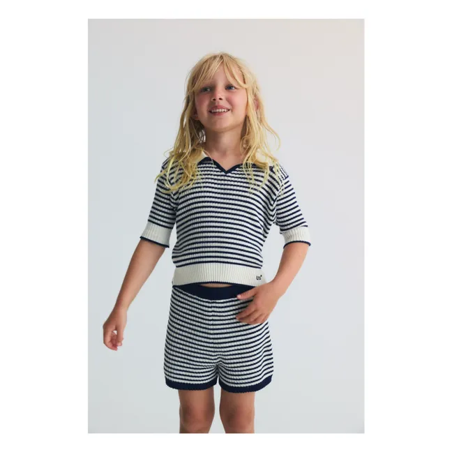 Azalea Striped Knit Polo | Dark Blue