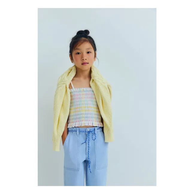 Top Froncé Mallow Carreaux | Bleu pâle