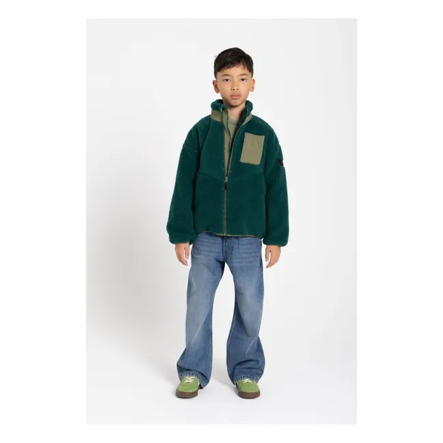 Jacke aus zwei Materialien in Sherpa-Optik Paulo | Grün