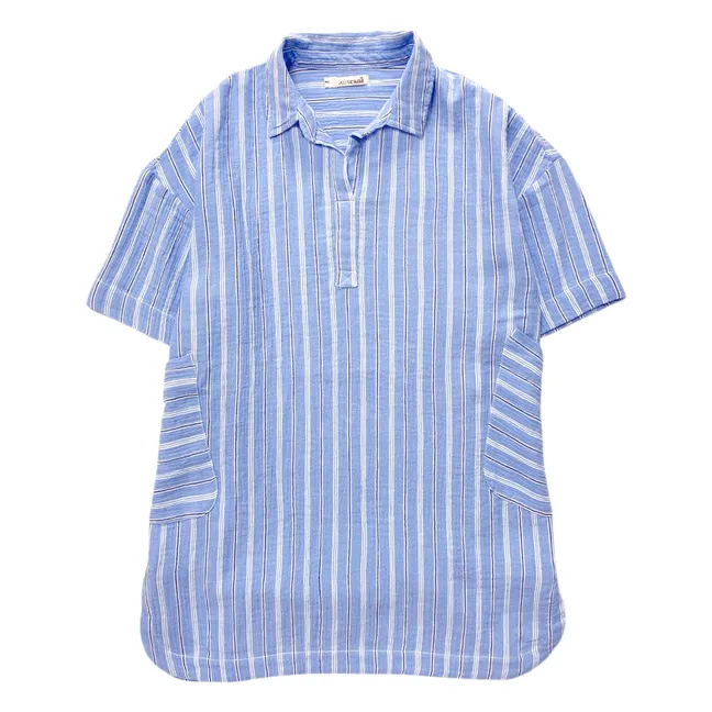 Cadaqués Vestido camisero de rayas de algodón orgánico | Azul