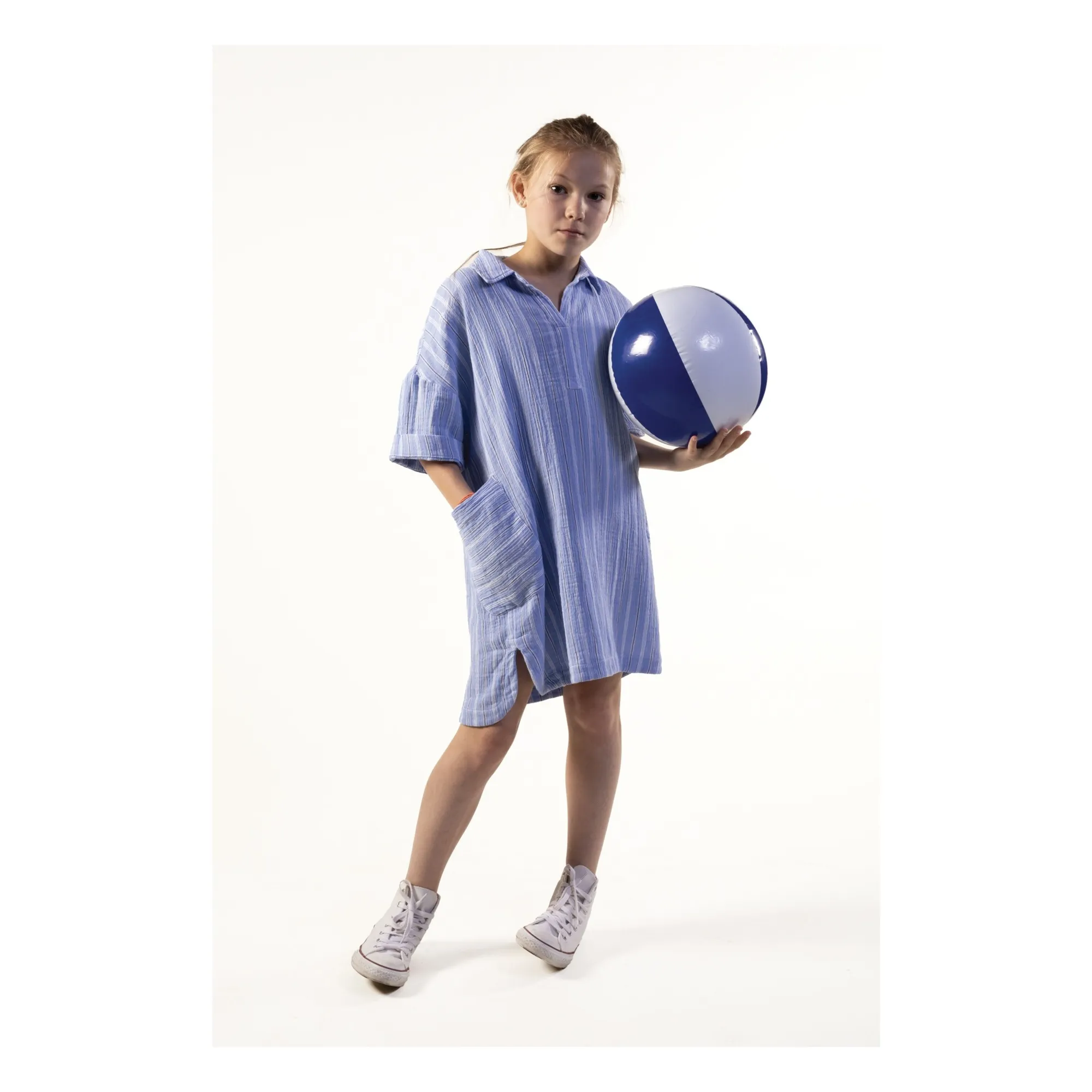 Robe Chemise Cadaques Rayée Coton Bio | Bleu- Image produit n°1