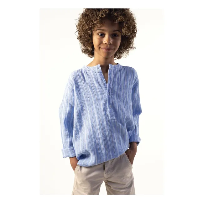 Blouse Col Tunisien Negril Rayée | Bleu