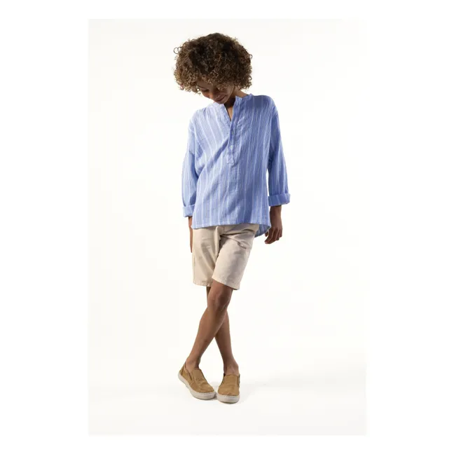 Blouse Col Tunisien Negril Rayée | Bleu