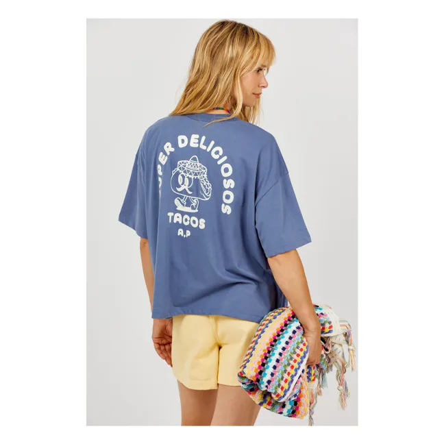 Super Tacos Organic Cotton T-shirt | Midnight blue