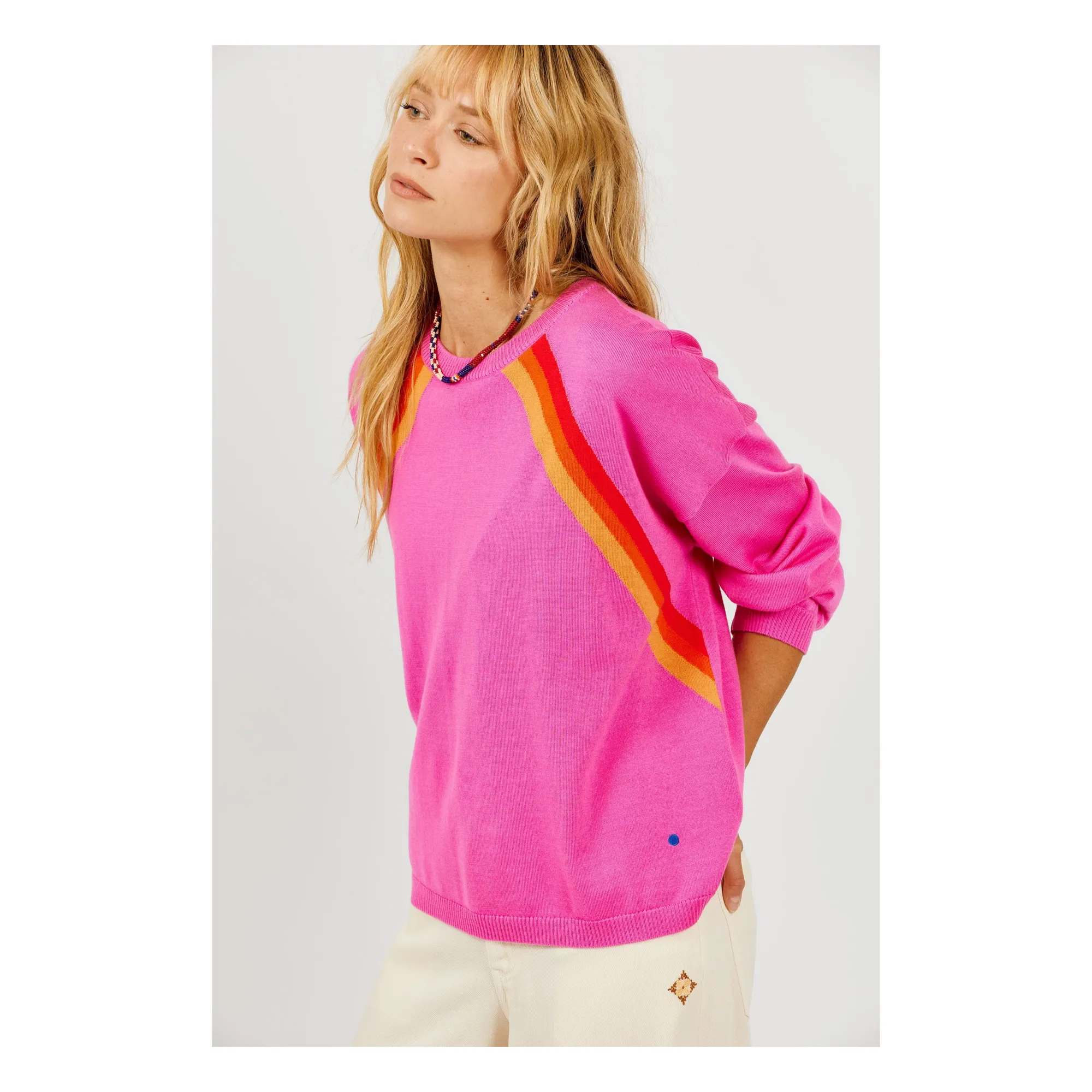 Pull Rayures Raglan | Rose- Image produit n°1