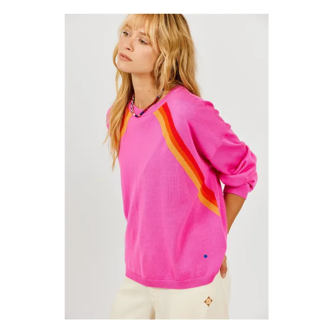 Raglan Stripes Sweater | Pink